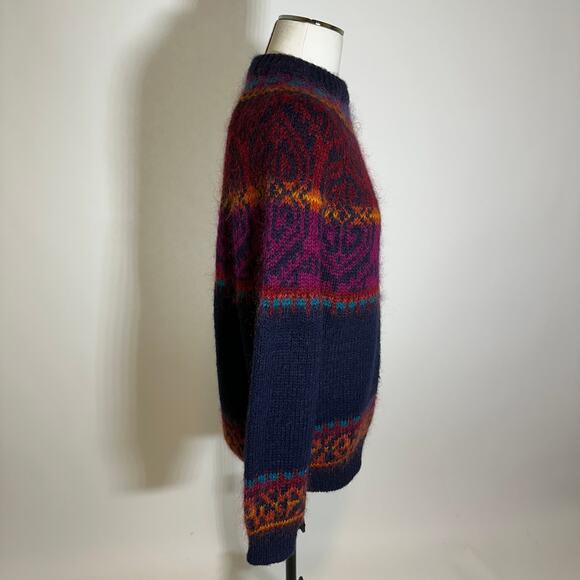 Vintage Le Moda Fair Isle Hand Loomed Wool Mohair Blend Sweater Womens Sz Medium - Picture 3 of 9